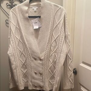 J Jill Cream Cable Knit Cardigan- XL - NWT